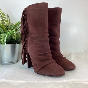 GIUSEPPE ZANOTTI ALABAMA FRINGE SUEDE LEATHER ANKLE BOOTS CHOCOLATE SZ 8